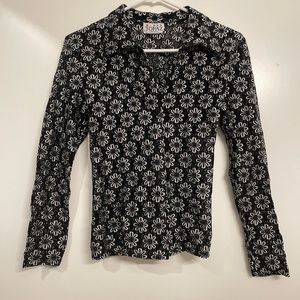 Vintage USA made Topaz floral stretch lace mesh button up long sleeve Large